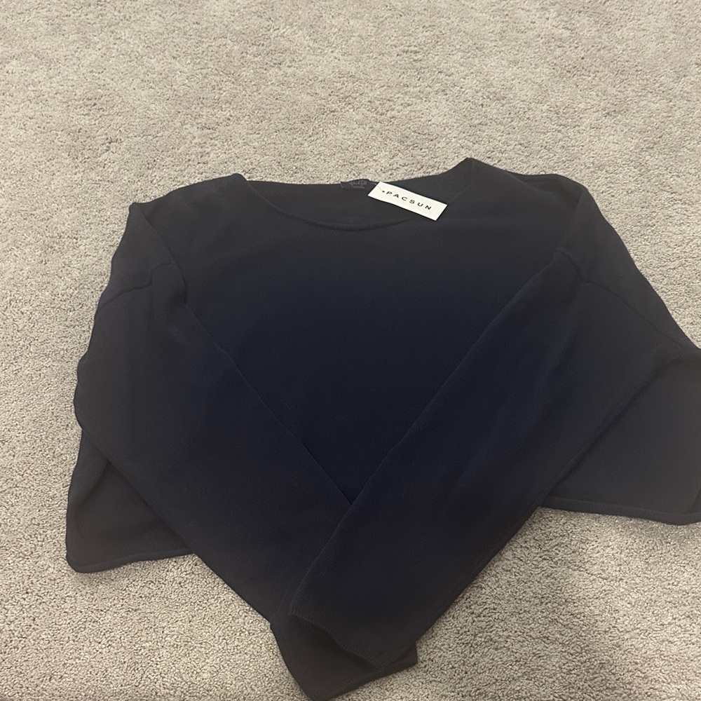 John Galt Off The Shoulder Navy Long Sleeve Top